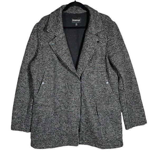 Betabrand Coat Women's XXL Black Tweed Asymmetrical Moto Wool Blend Heavy Jacket - Picture 1 of 15